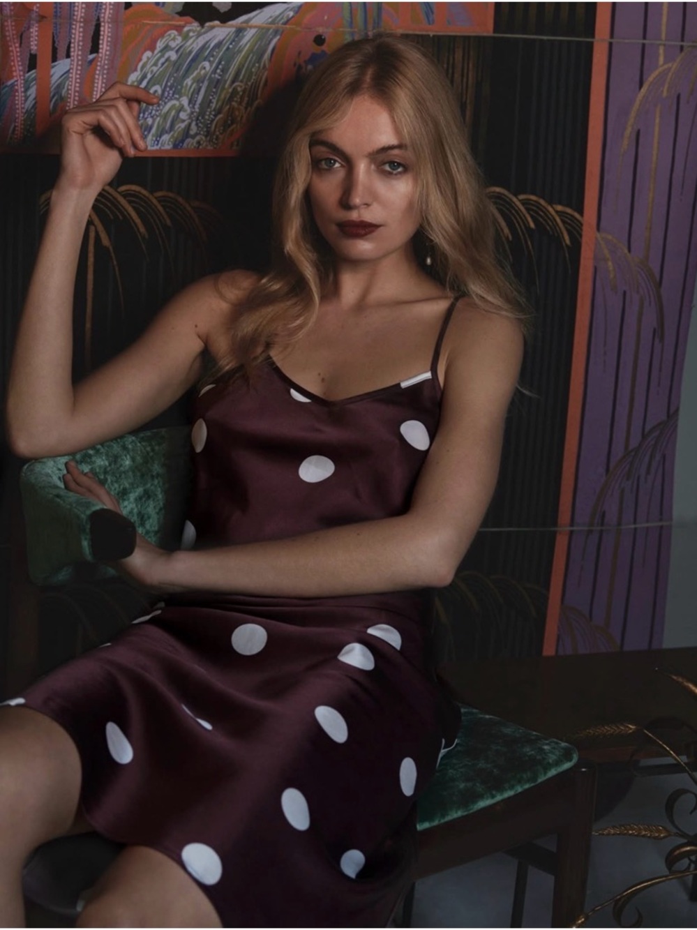Silk Laundry 90s Slip Dress Brown Polka Dot Silk Midi Bias Cut Minimalist